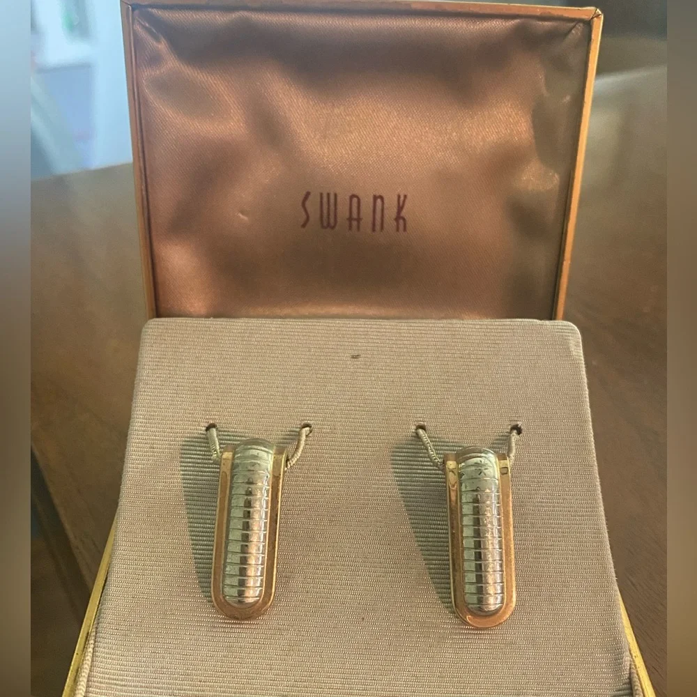 Vintage SWANK Linear Cufflinks - Two Tone Silver and Gold in Original Box